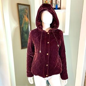 Cozy Forever Audrey Quilted Velvet Hooded Jacket Coat Magenta Pink Medium M